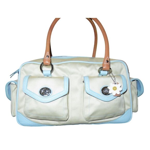 Coach 2007 Hampton Sateen Leather satchel 4 turnlock pockets Daisy Flower Charm - Picture 1 of 13